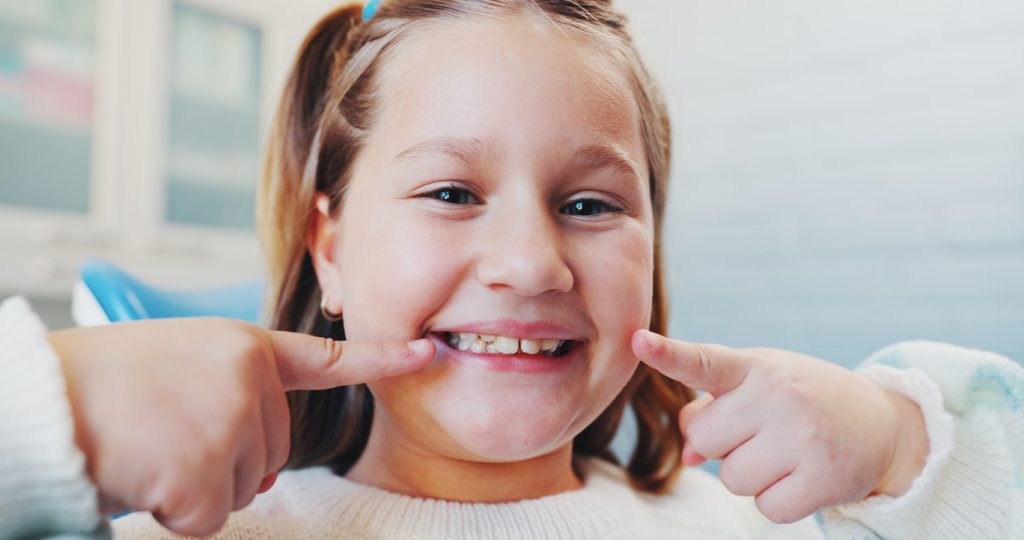 Happy,Girl,,Portrait,Or,Pointing,With,Teeth,For,Dental,Hygiene,